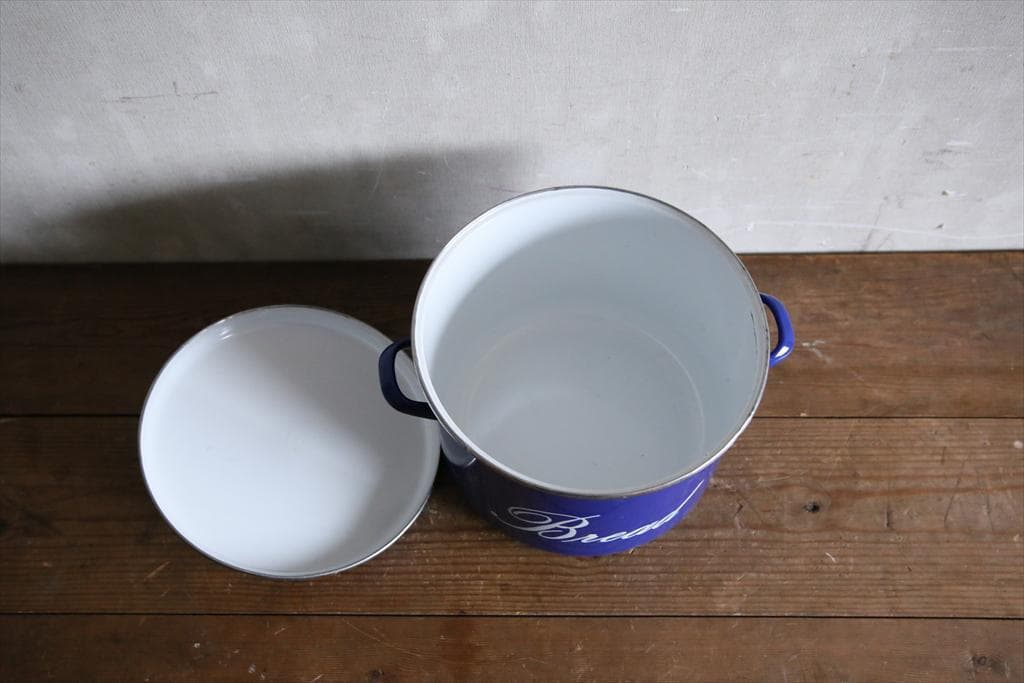 英国アンティーク琺瑯製ブレッド缶/ホーローキャニスター/米びつ(79-477)