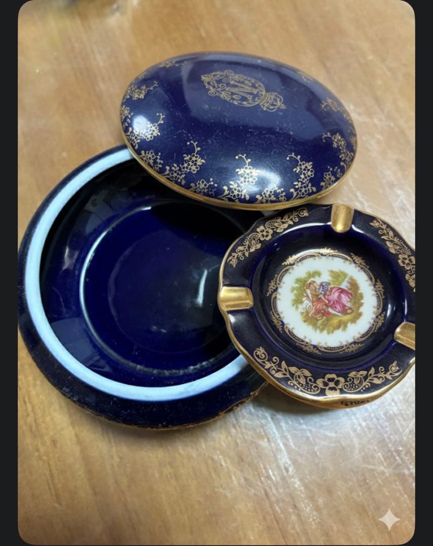 【希少2点セット】リモージュ焼 22金彩 小物入れ＆アッシュトレイ フランス製