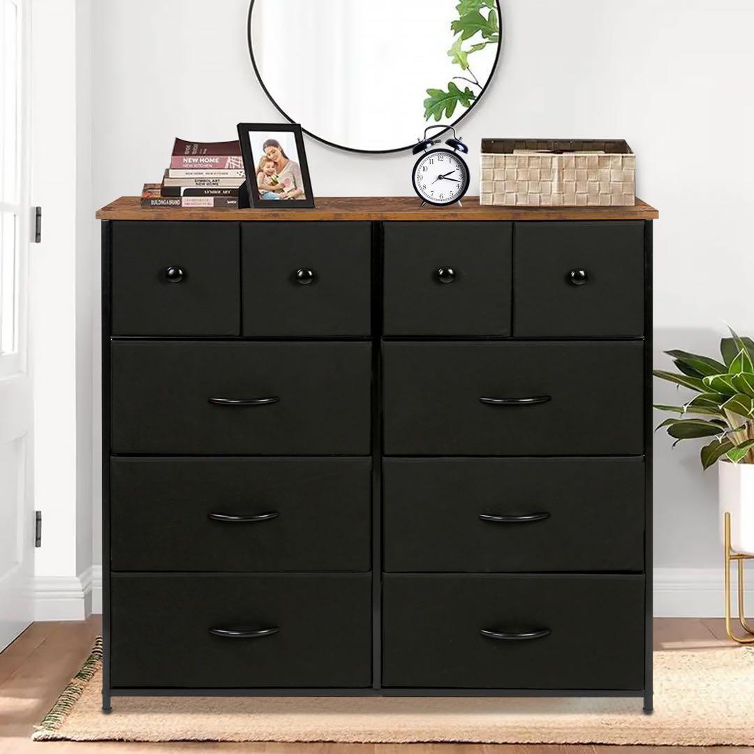 4段収納チェスト 幅100cm 引き出し10個 タンス 洋服 衣類 天板 木目