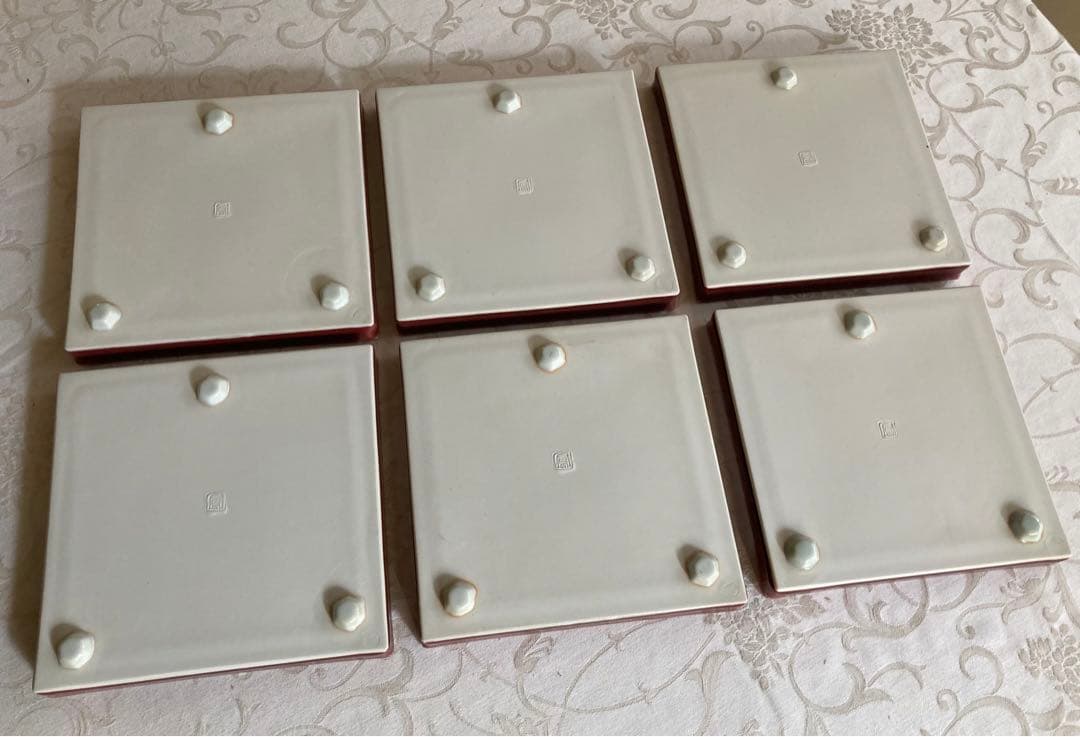 神農巌作　辰砂 角皿　6枚セット