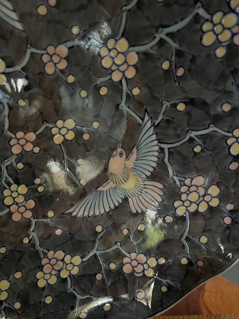花鳥薄墨　飾り皿　美品