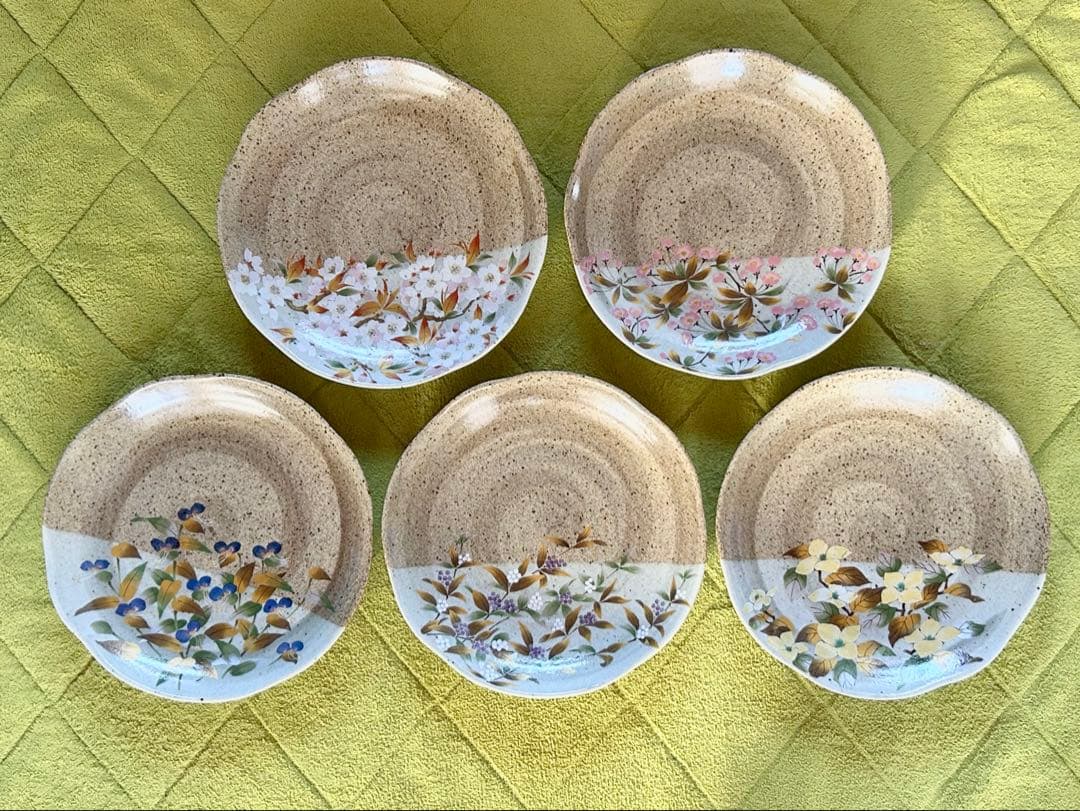 【高級】陶器 銘々皿 5種 花柄セット 和食器 小皿 落款入り