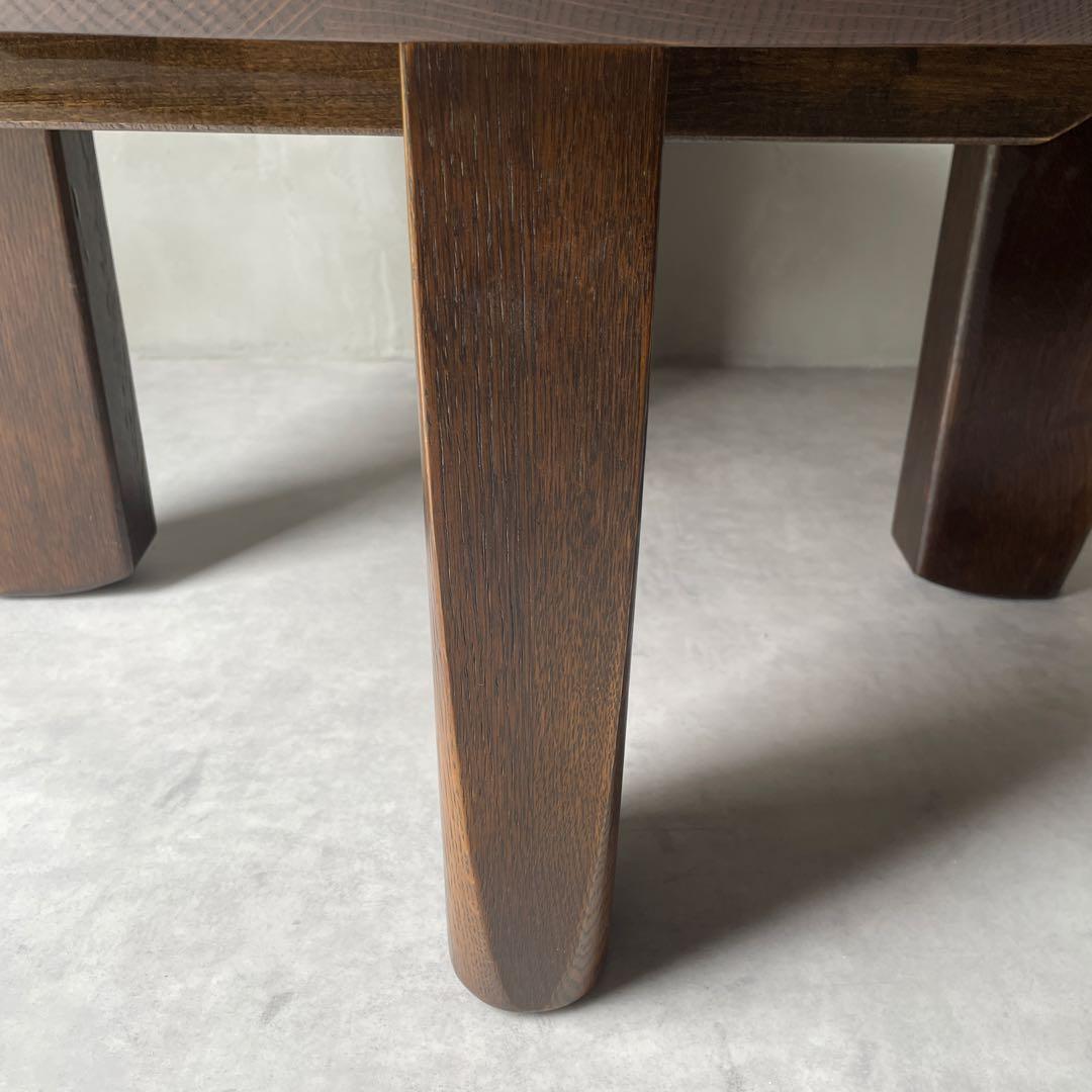 飛騨高山　高級家具　無垢材　円形　木製　ローテーブル ダークブラウン　円卓　座卓