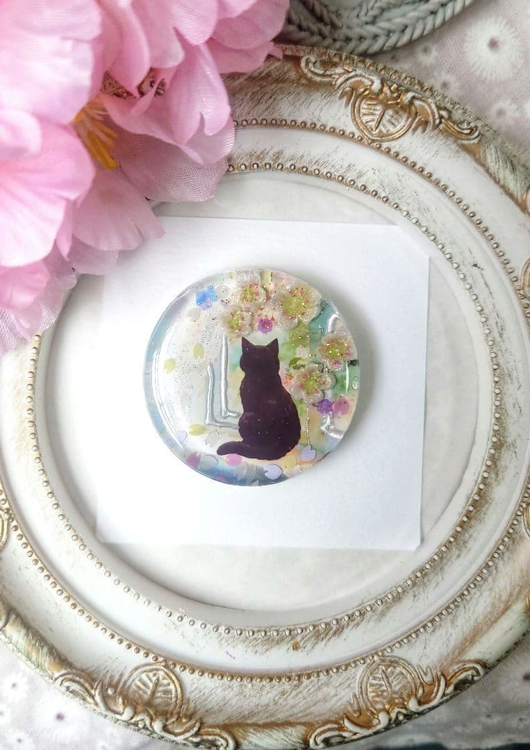 レジン　猫　ヘアゴム　ブローチ　ポニーフック　No.565