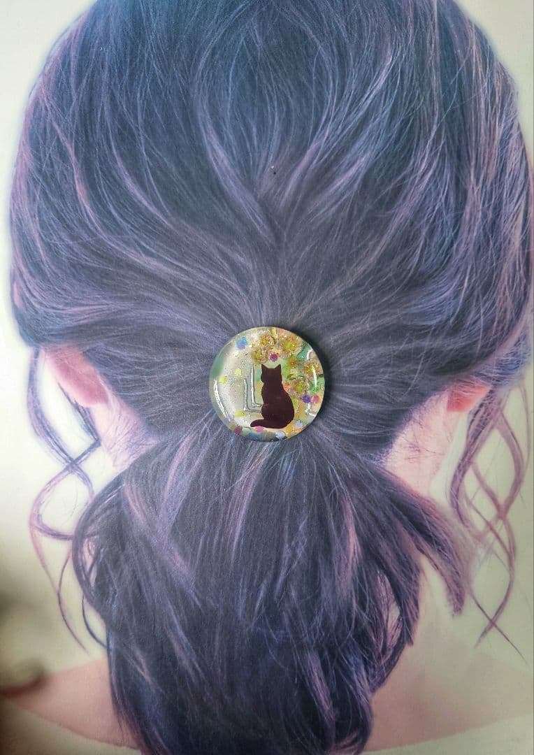 レジン　猫　ヘアゴム　ブローチ　ポニーフック　No.565