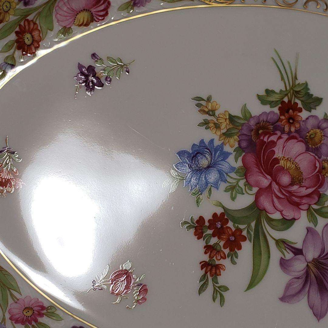 Y190 シューマン　ババリア　ドレスデンフラワー　プレート　大皿　アンティーク