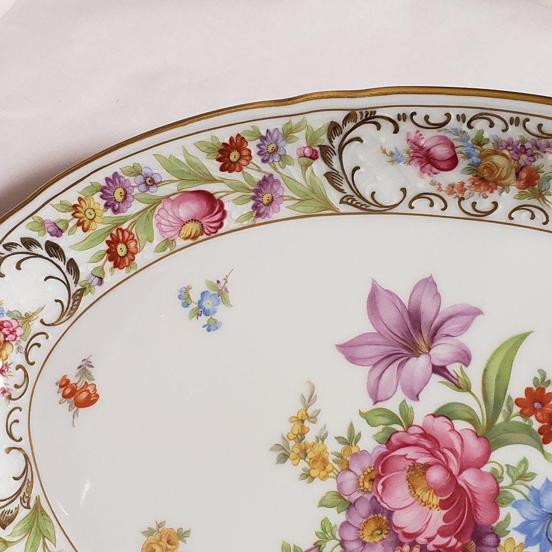 Y190 シューマン　ババリア　ドレスデンフラワー　プレート　大皿　アンティーク