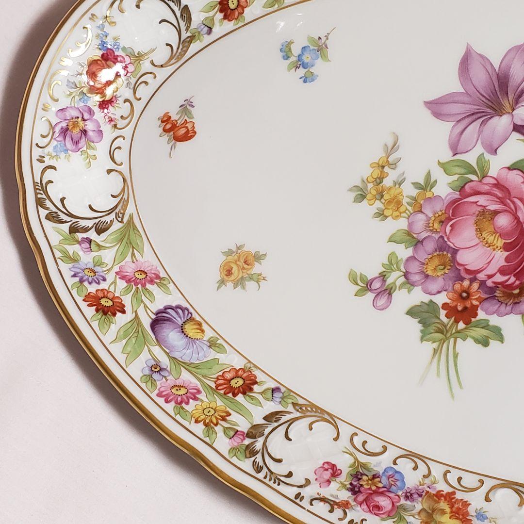 Y190 シューマン　ババリア　ドレスデンフラワー　プレート　大皿　アンティーク