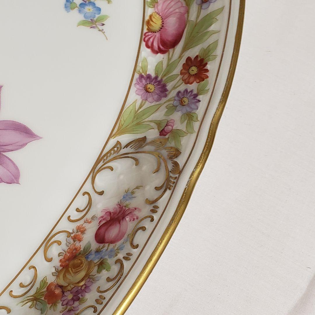 Y190 シューマン　ババリア　ドレスデンフラワー　プレート　大皿　アンティーク