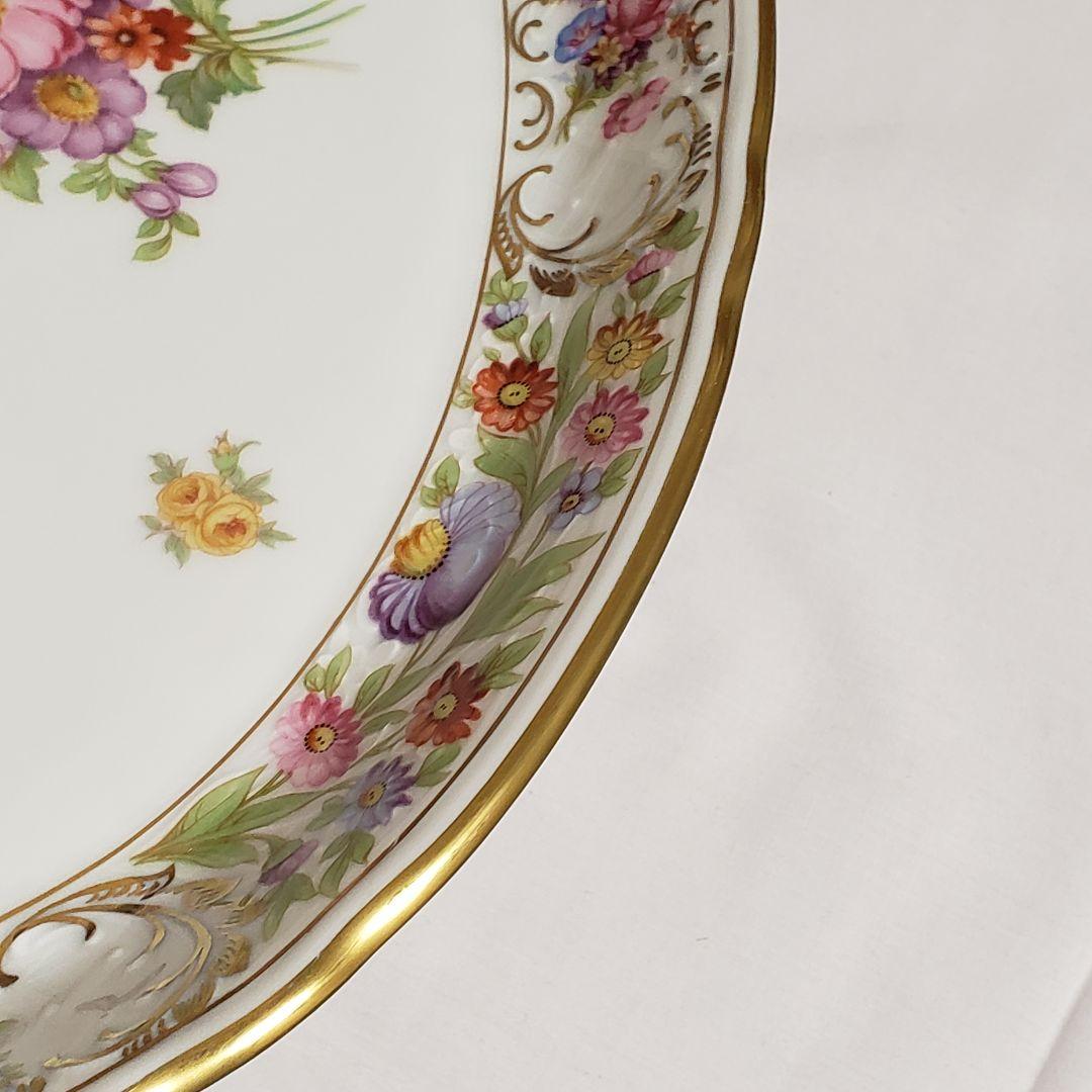 Y190 シューマン　ババリア　ドレスデンフラワー　プレート　大皿　アンティーク