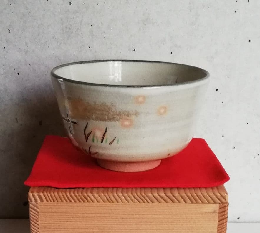 茶道具 寒牡丹 茶碗 ＆ 鋳銅蓋置 NO317