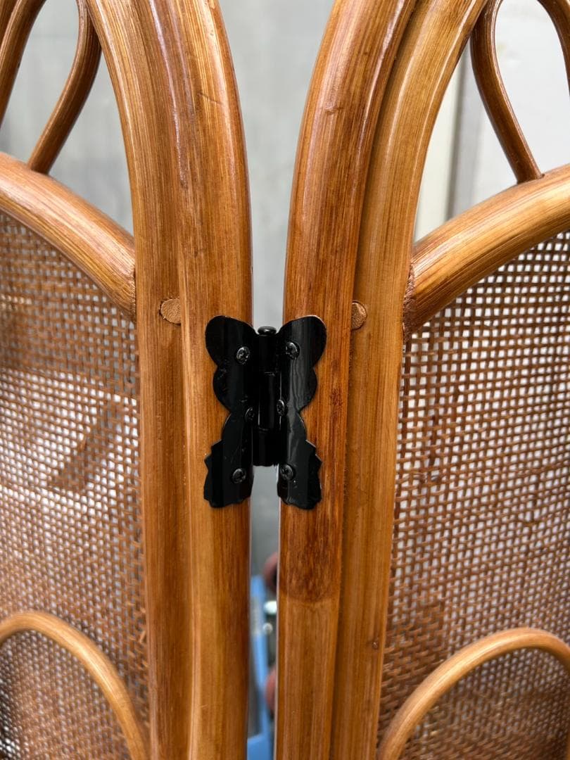 ◎ラタンパーテーション 4連 木製 アーチ型 昭和レトロ ウッドラタン 150