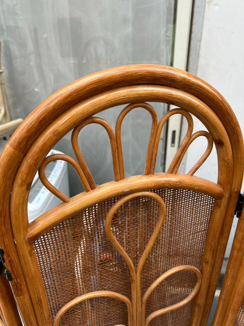 ◎ラタンパーテーション 4連 木製 アーチ型 昭和レトロ ウッドラタン 150