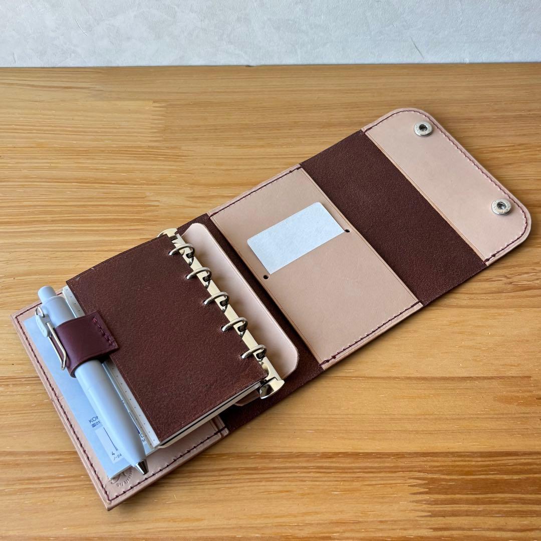 【M5 バーガンディ】システム手帳　レザーカバー　フラップタイプ