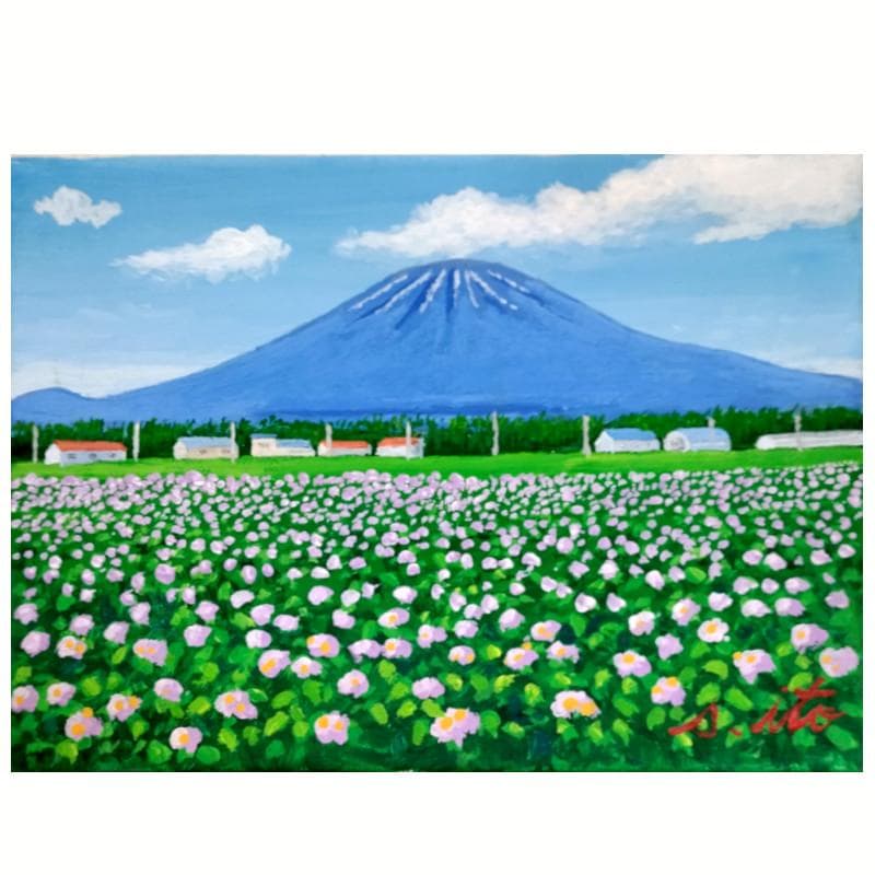 ☆伊藤正一☆「ジャガイモの花（俱知安町）」アクリル画　サイズSM