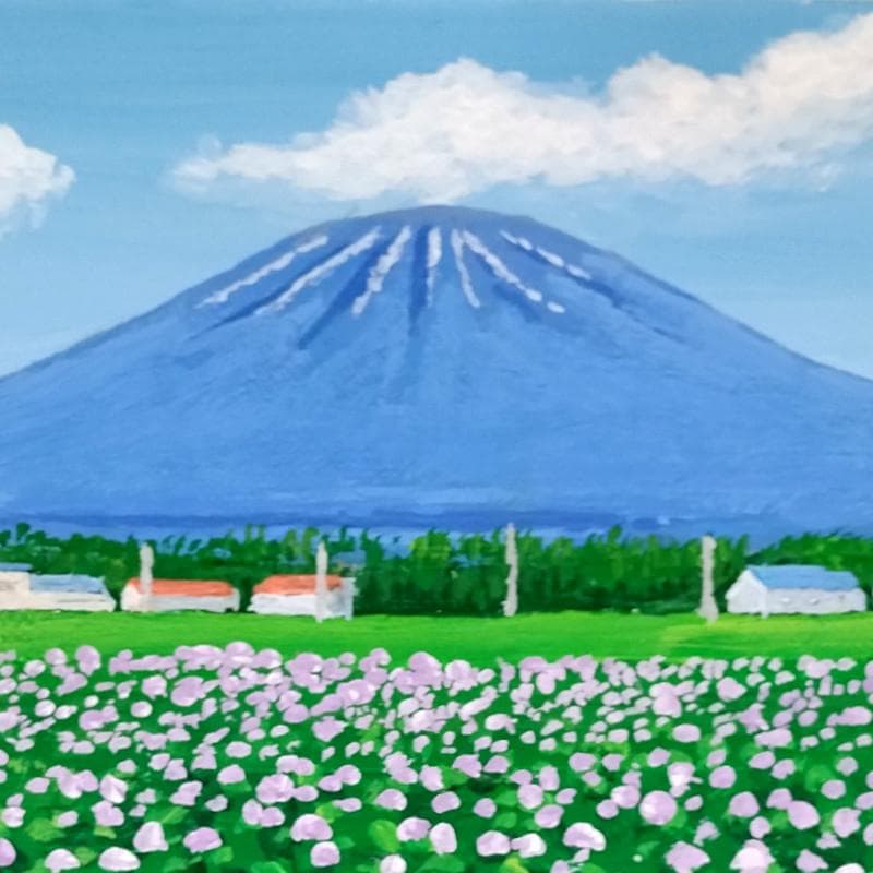 ☆伊藤正一☆「ジャガイモの花（俱知安町）」アクリル画　サイズSM