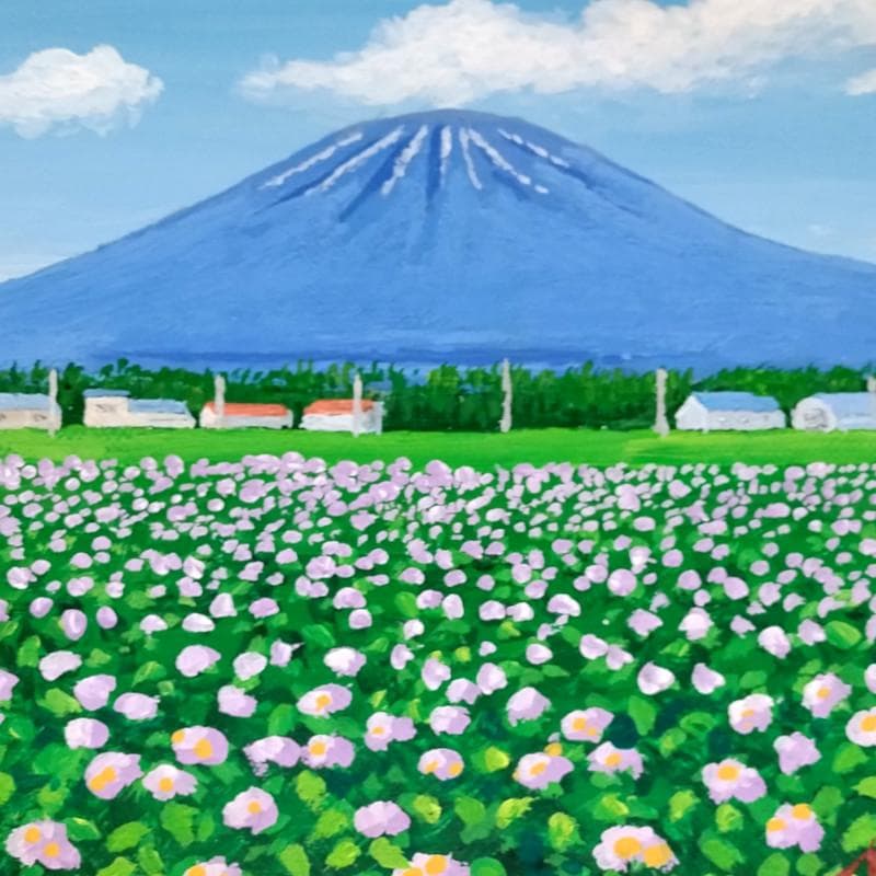 ☆伊藤正一☆「ジャガイモの花（俱知安町）」アクリル画　サイズSM