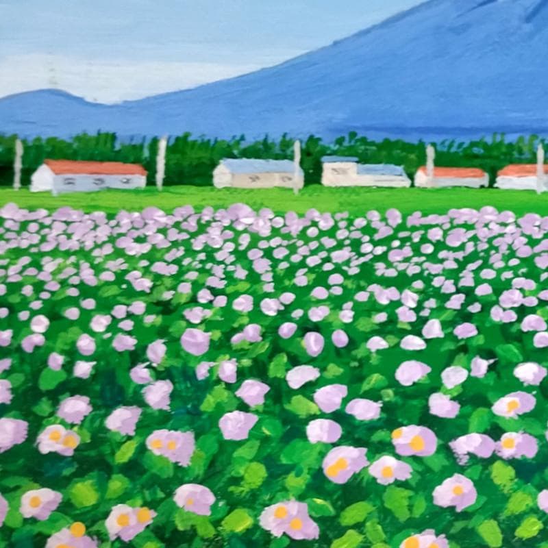 ☆伊藤正一☆「ジャガイモの花（俱知安町）」アクリル画　サイズSM