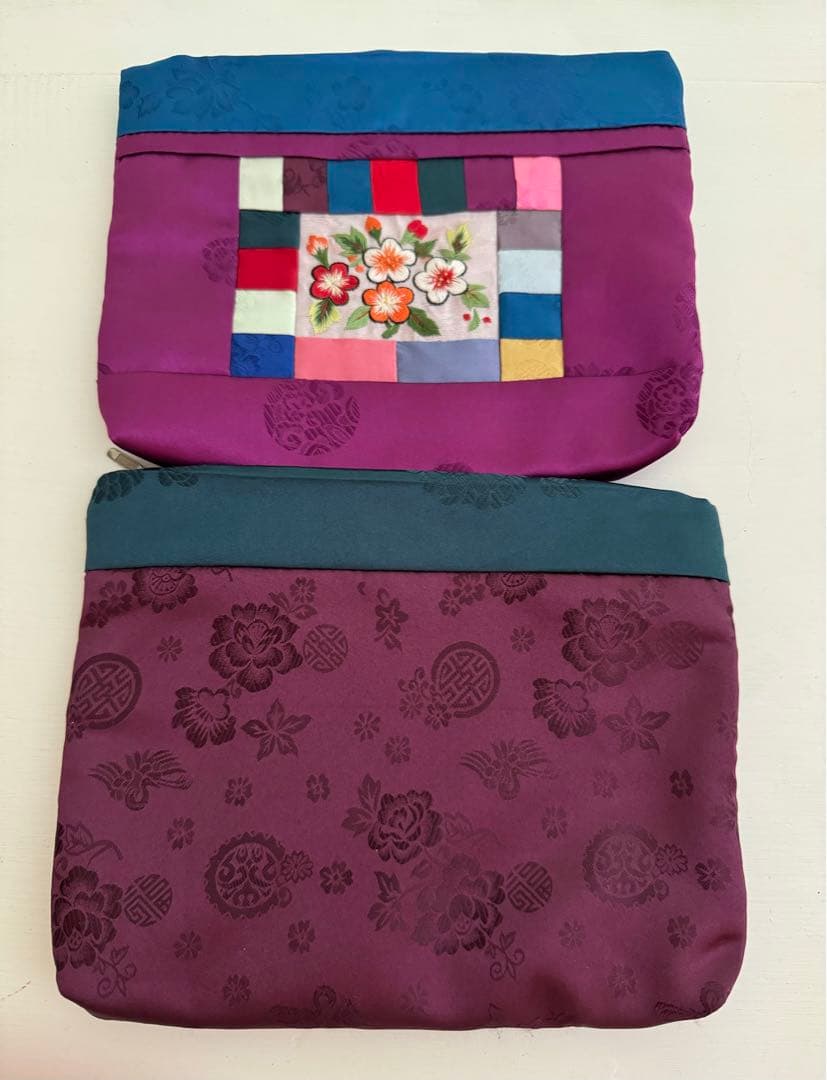 韓国手刺繍シルクポーチ2個セット