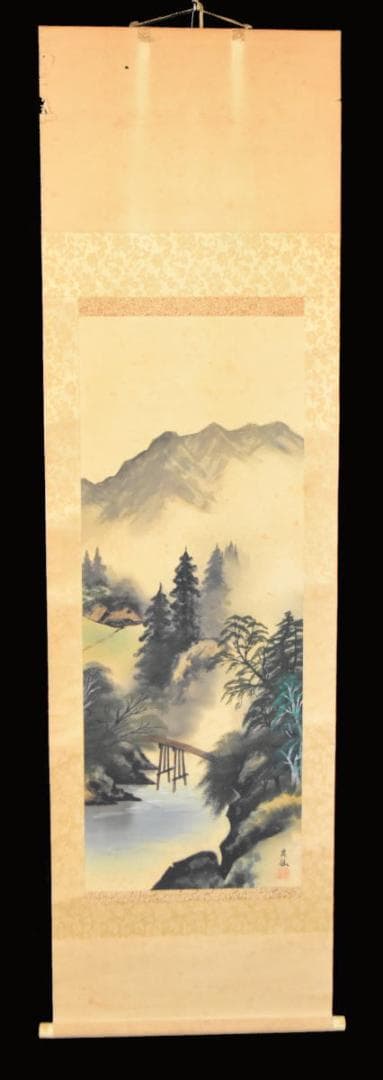 良仙 彩色山水 手巻き画絵巻 画軸 絹本 肉筆 立軸 年代保証書法WWKK068