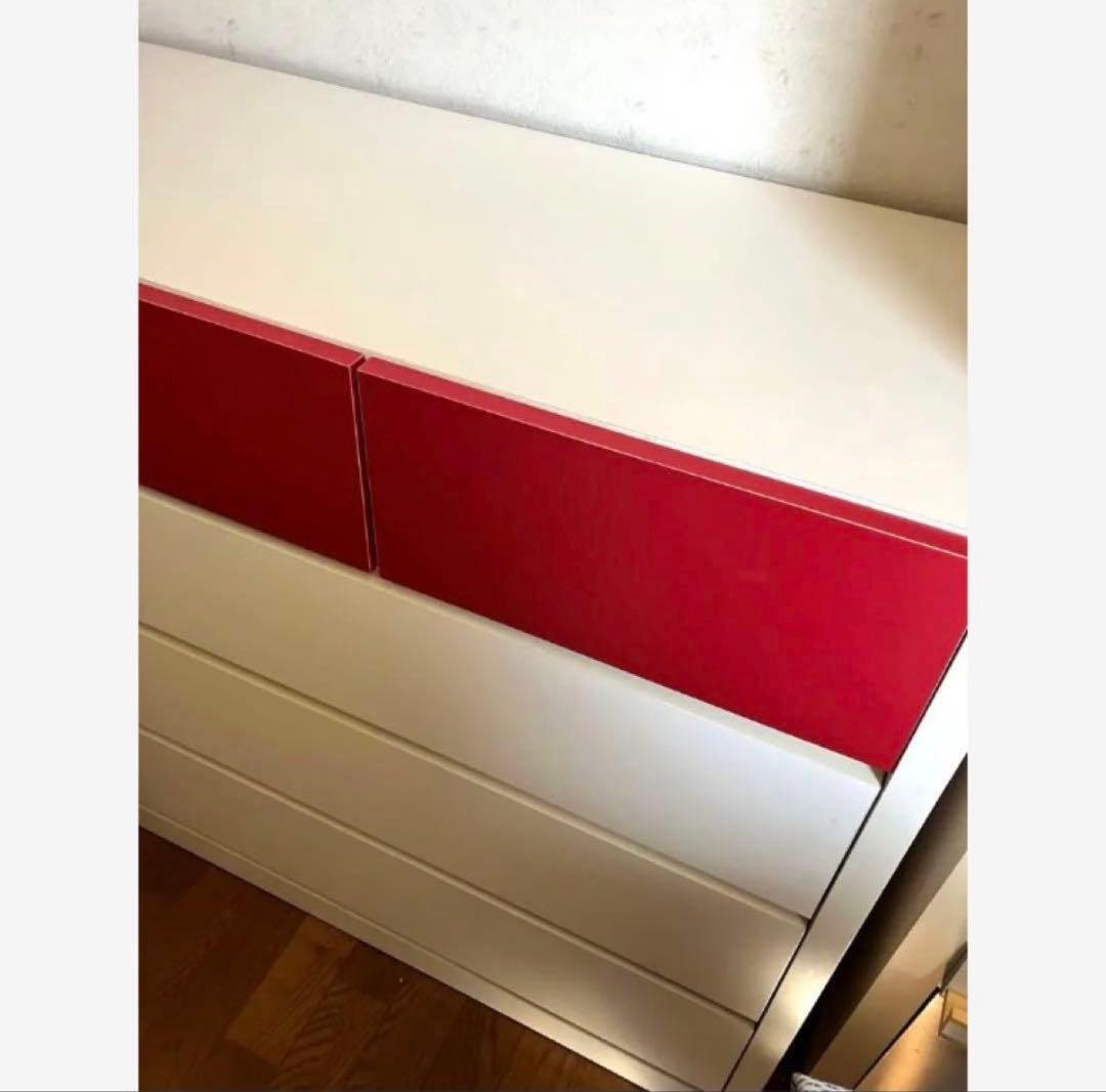 洋服タンス ホワイト×レッド 120