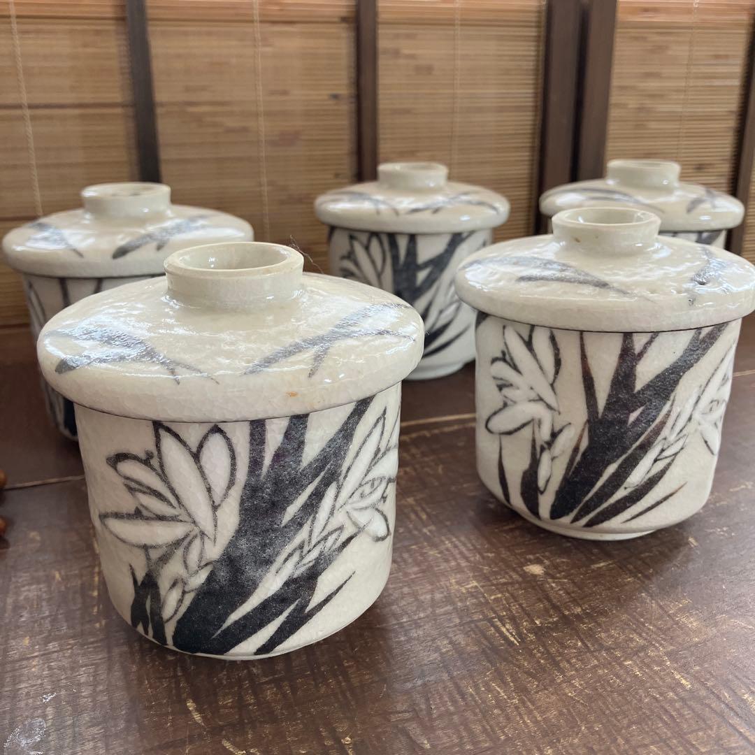 新品　赤津焼　加藤六兵衛　志野焼　菖蒲　蓋付　茶碗蒸　お正月　お客様　5客