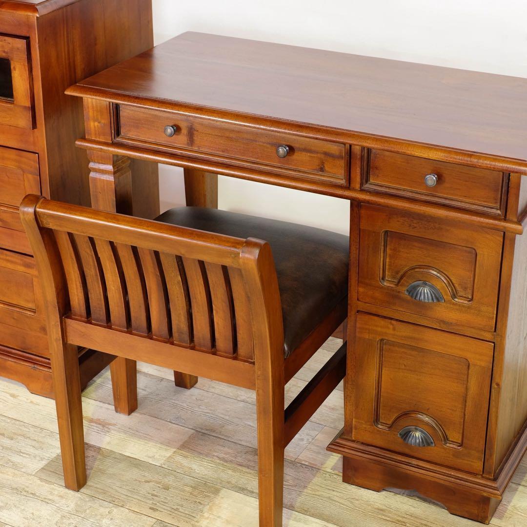 L 新品 デスク チェア アジアン 書斎 机 アンティーク コロニアル