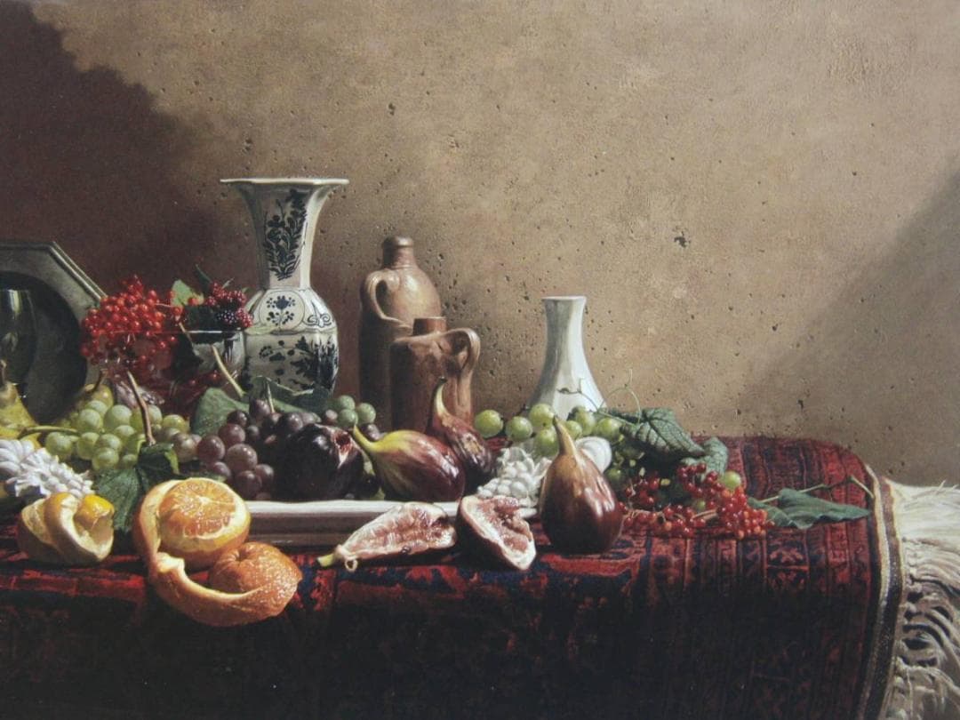 青木 敏郎「果実・酒壷・デルフトの焼物」希少画集より、状態良好、新品高級額装付