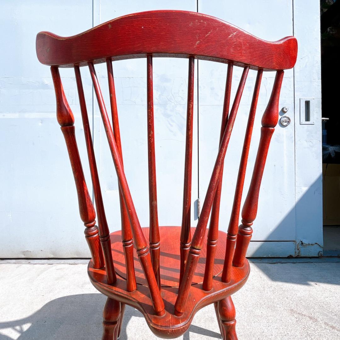 アンティーク② 飛騨産業 ウィンザーチェア ブナ キツツキ 無垢材 赤