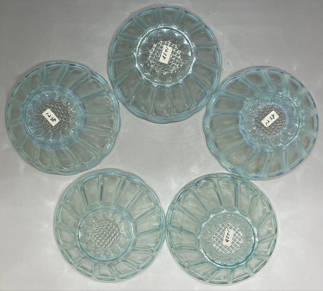 ウランガラス　氷コップ　アイス皿　かき氷　5客　　　　　v429