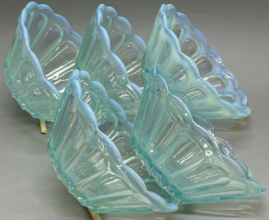 ウランガラス　氷コップ　アイス皿　かき氷　5客　　　　　v429