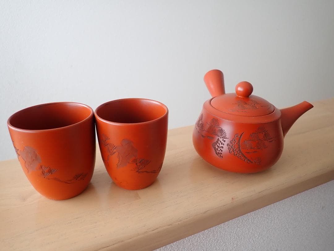 常滑焼　茶殻入れ　湯のみ　急須　伝統の朱泥焼き　１４点セット売り