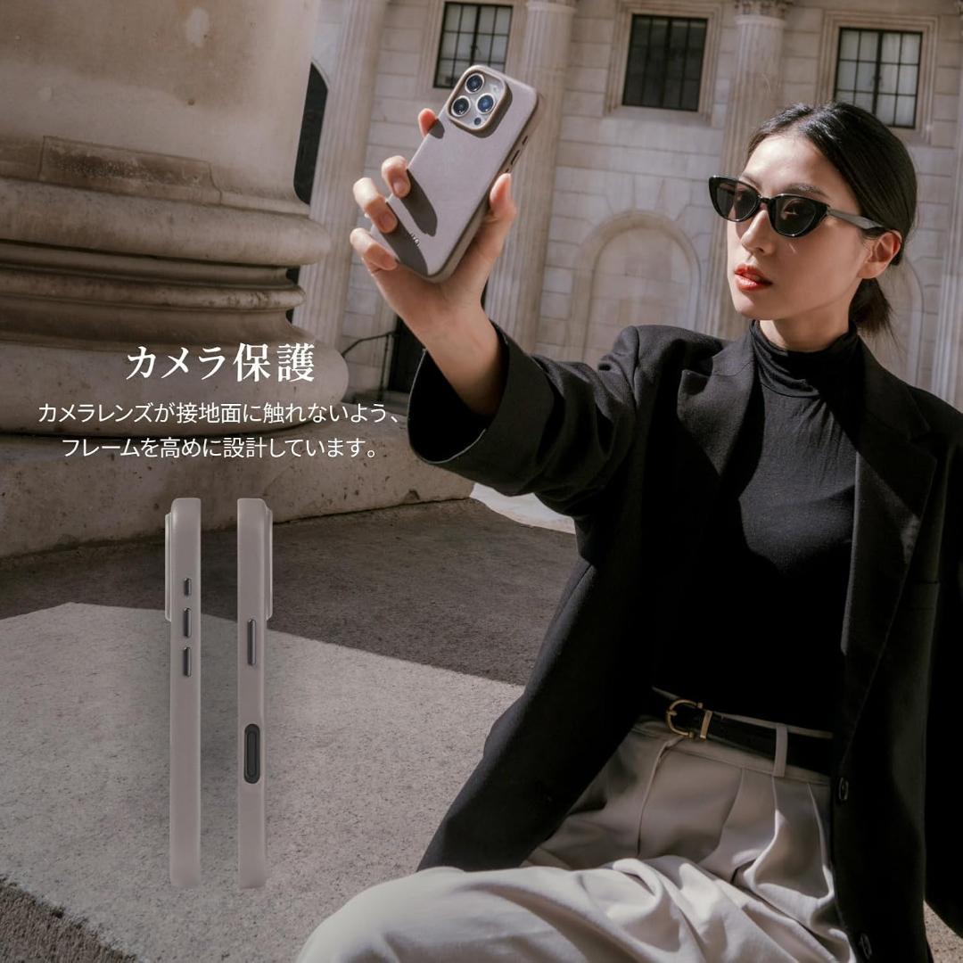 iPhone16Pro ケース 本革 MagSafe イタリア製 セメント 用