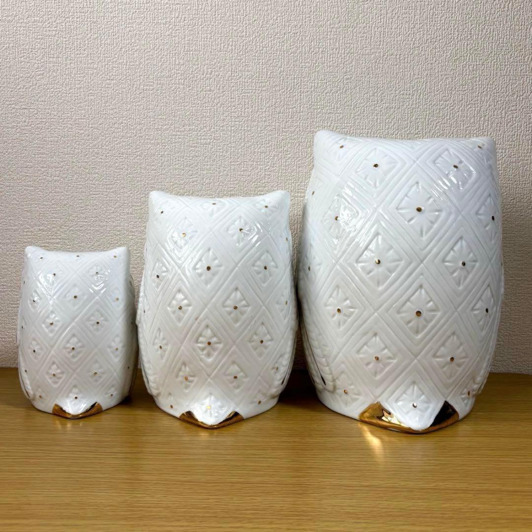 ロイヤルポーセリン　フクロウ　親子3羽　インテリア　招福　開運　縁起物