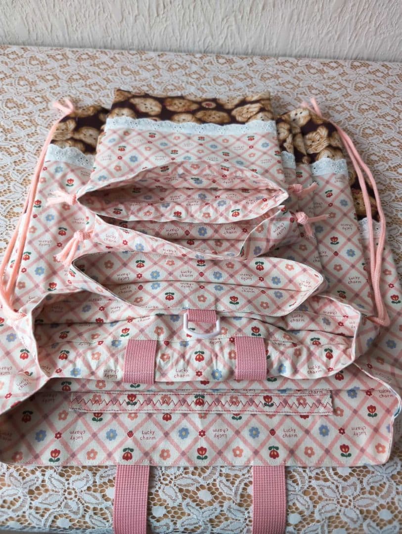 入学入園8点セット、レッスンバック☆上履き袋☆体操着袋☆ピンク、女の子、花柄