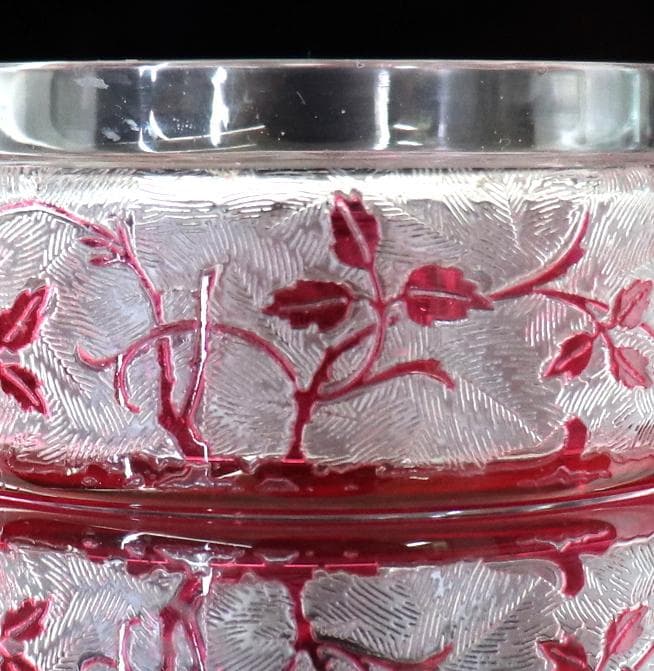 オールド・バカラ 1900年頃 アシッドエッチング 野薔薇 被せガラス 小物入れ