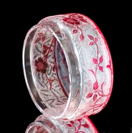 オールド・バカラ 1900年頃 アシッドエッチング 野薔薇 被せガラス 小物入れ