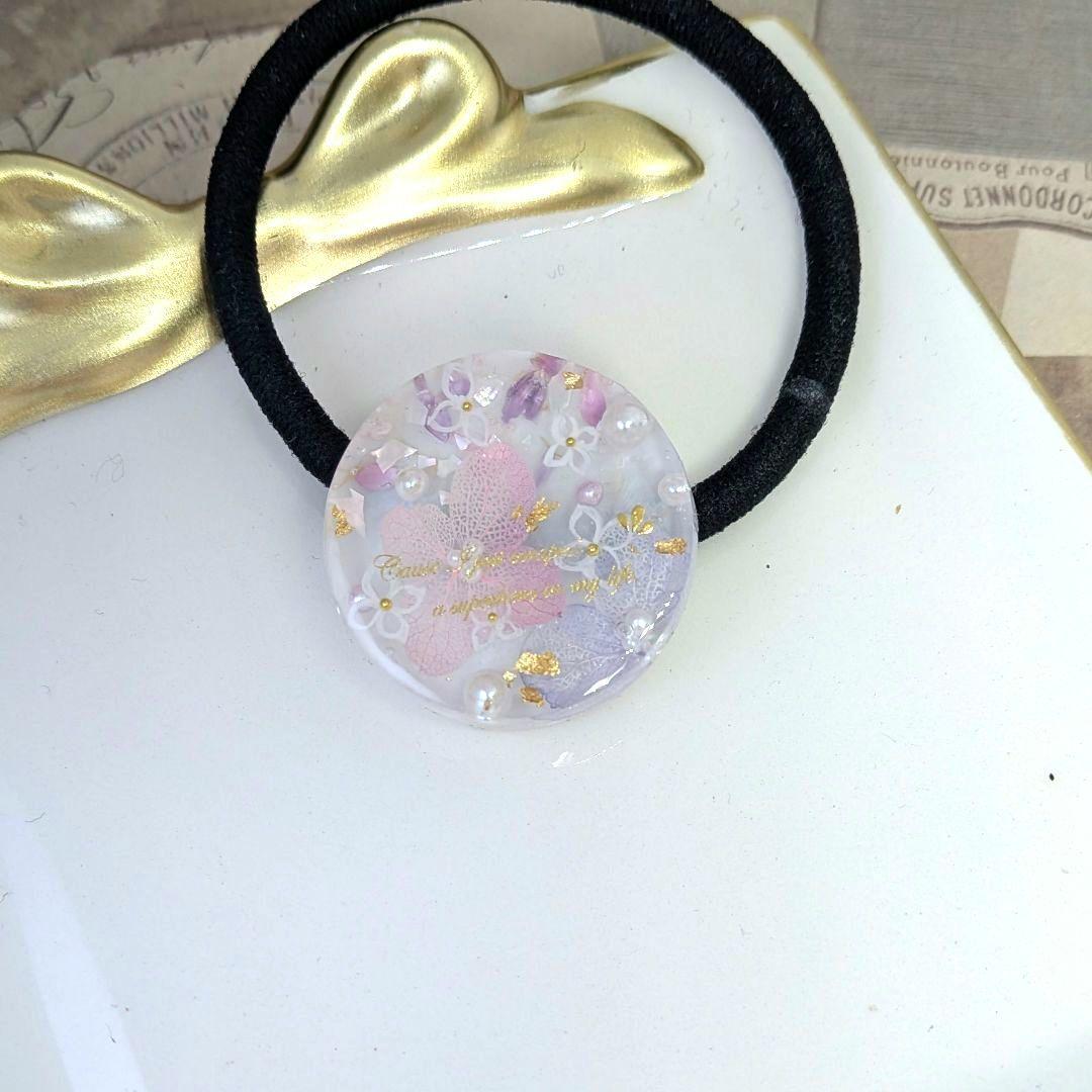 ＃525 手描き✴淡色パステル✴紫陽花✴レジンヘアゴムキーホルダーブローチ