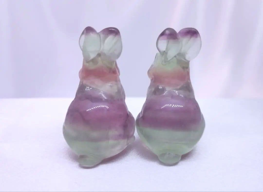 キャンディー フローライト うさぎ　セット　カービング　彫り物　双子　ペア　蛍石
