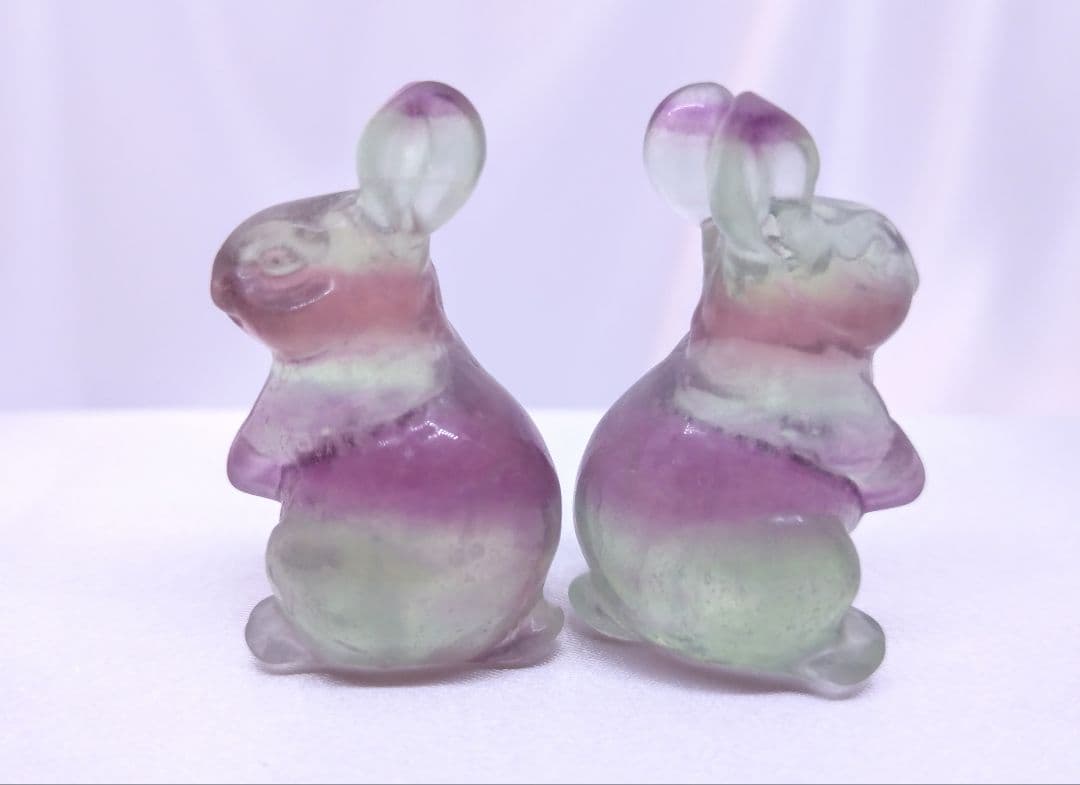 キャンディー フローライト うさぎ　セット　カービング　彫り物　双子　ペア　蛍石