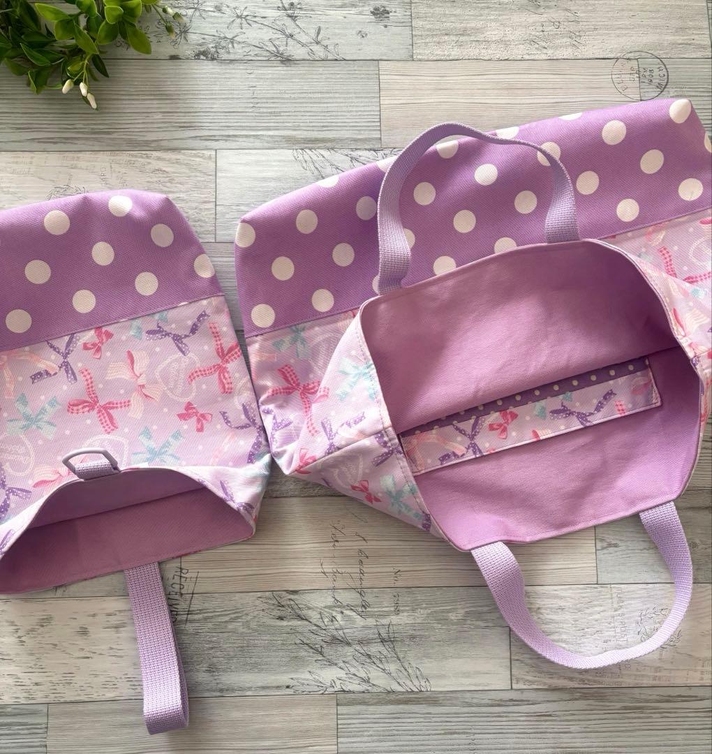 りぼん柄パープル　入園入学5点セット