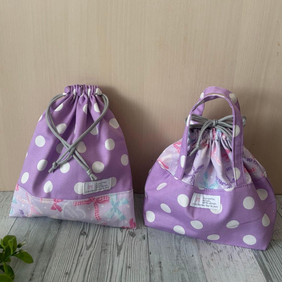 りぼん柄パープル　入園入学5点セット
