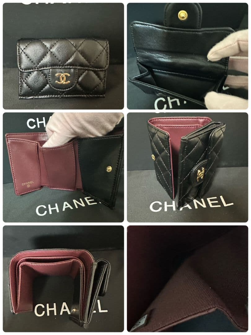 CHANEL ラムスキンレザー 折り財布ブラック