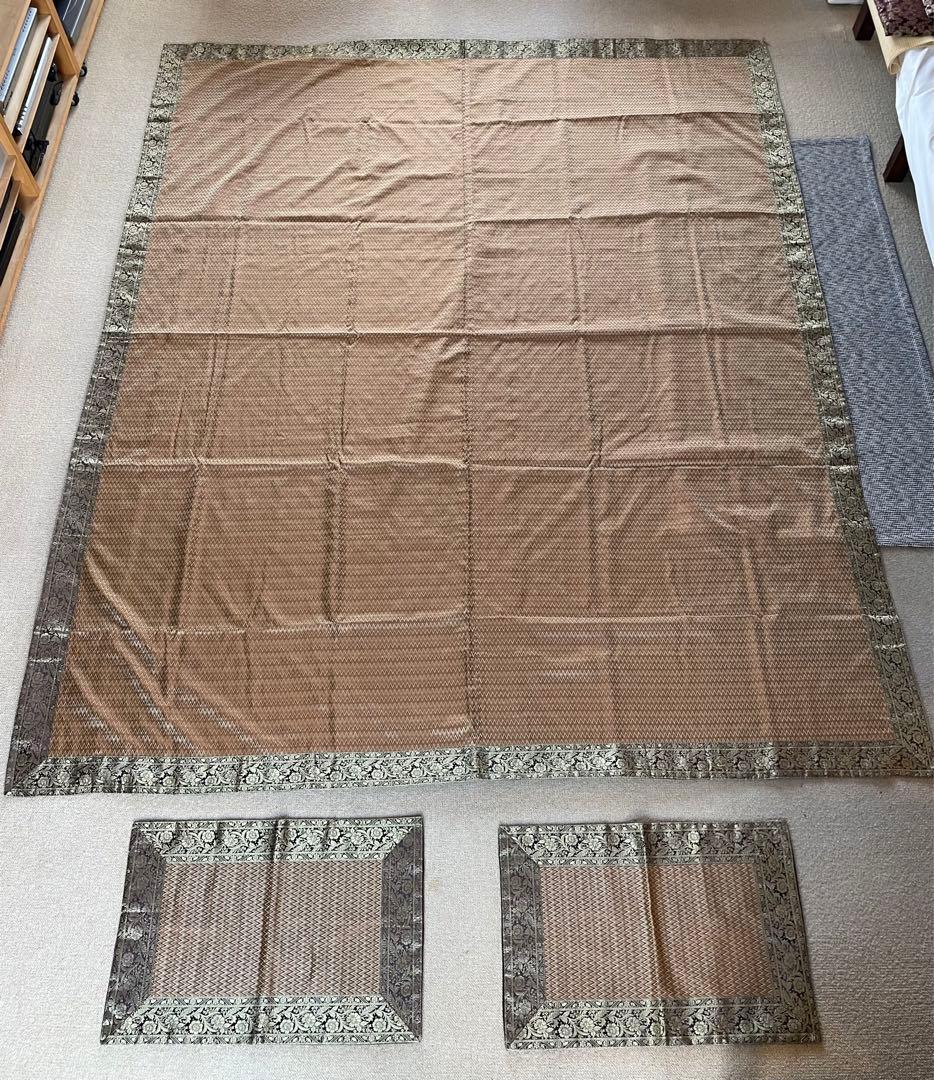 インドシルク ベッドカバー(キングサイズ)x1 & 枕カバーx2