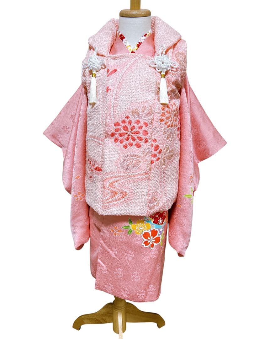 ピンク系総絞り被布♡七五三　3歳　女の子　フルセット　一式