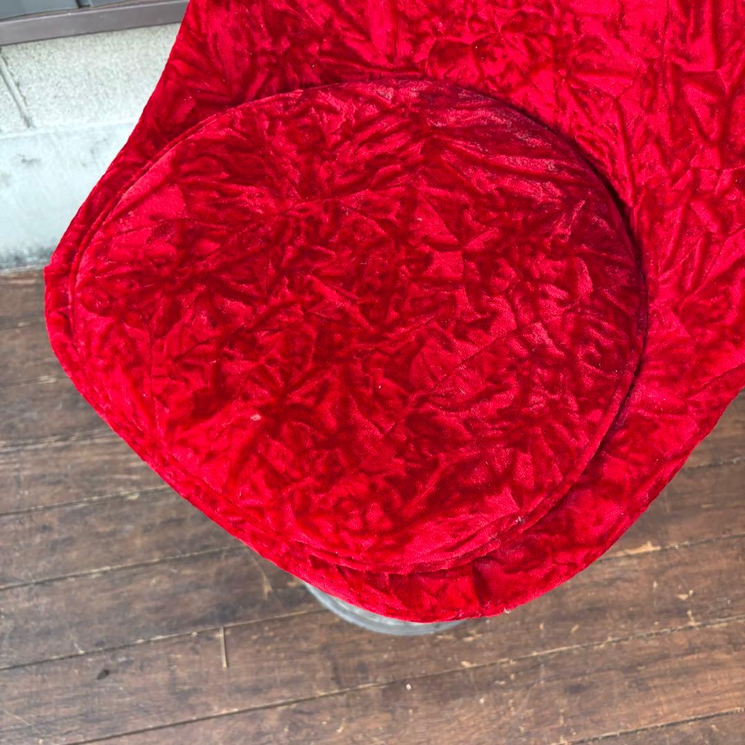 ②昭和レトロ 回転式バーチェア ベロア 赤 ビンテージ スナック椅子 ベルベット