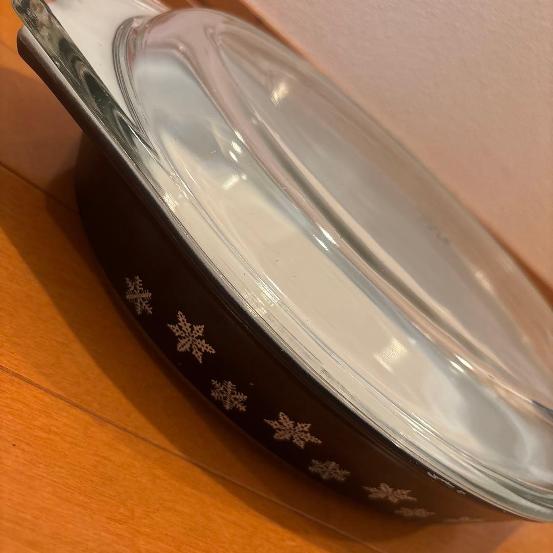 オールドパイレックス　キャセロール　マットブラック　スノーフレーク　雪の結晶レア