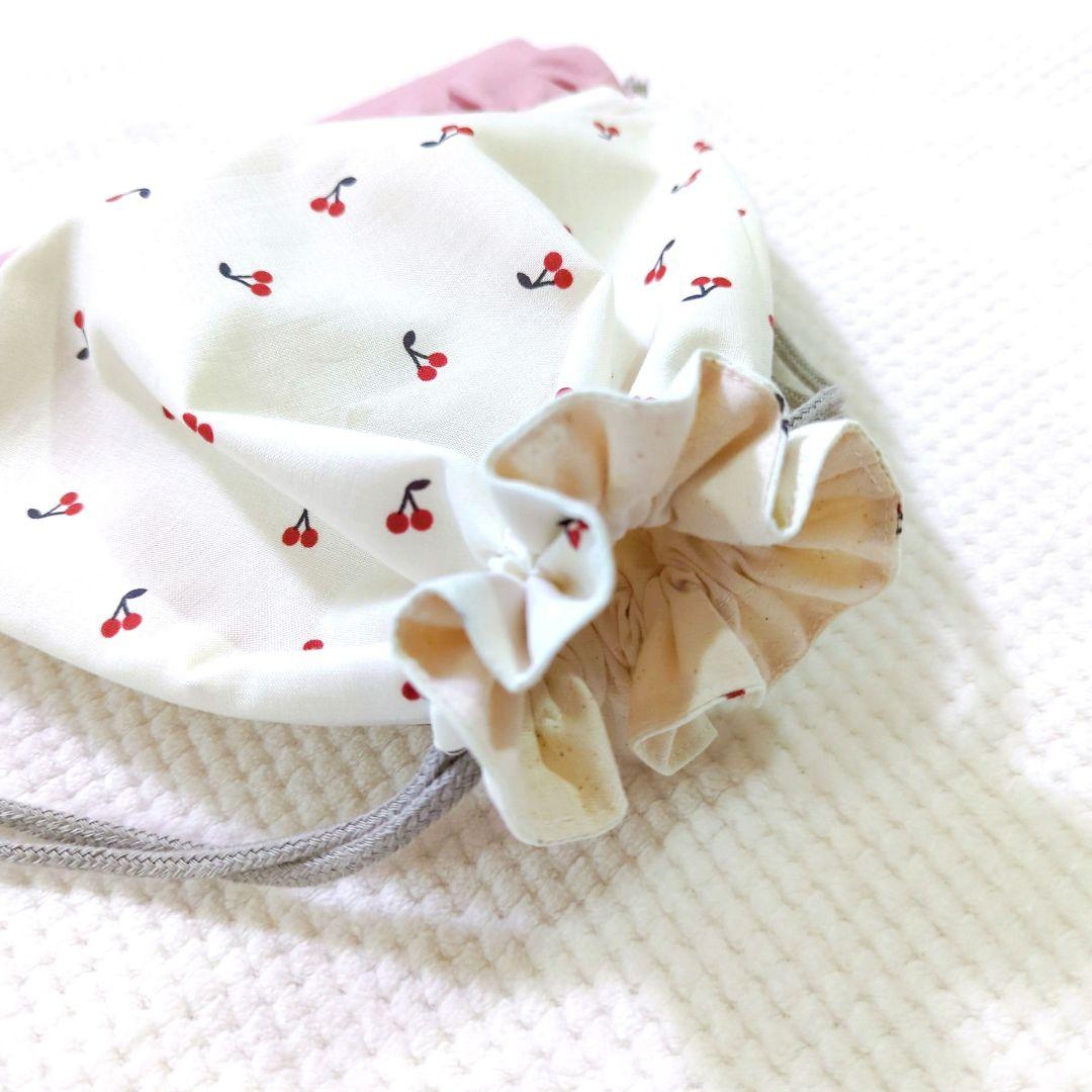【受注製作】フリル　巾着　コップ袋　チェリー　さくらんぼ