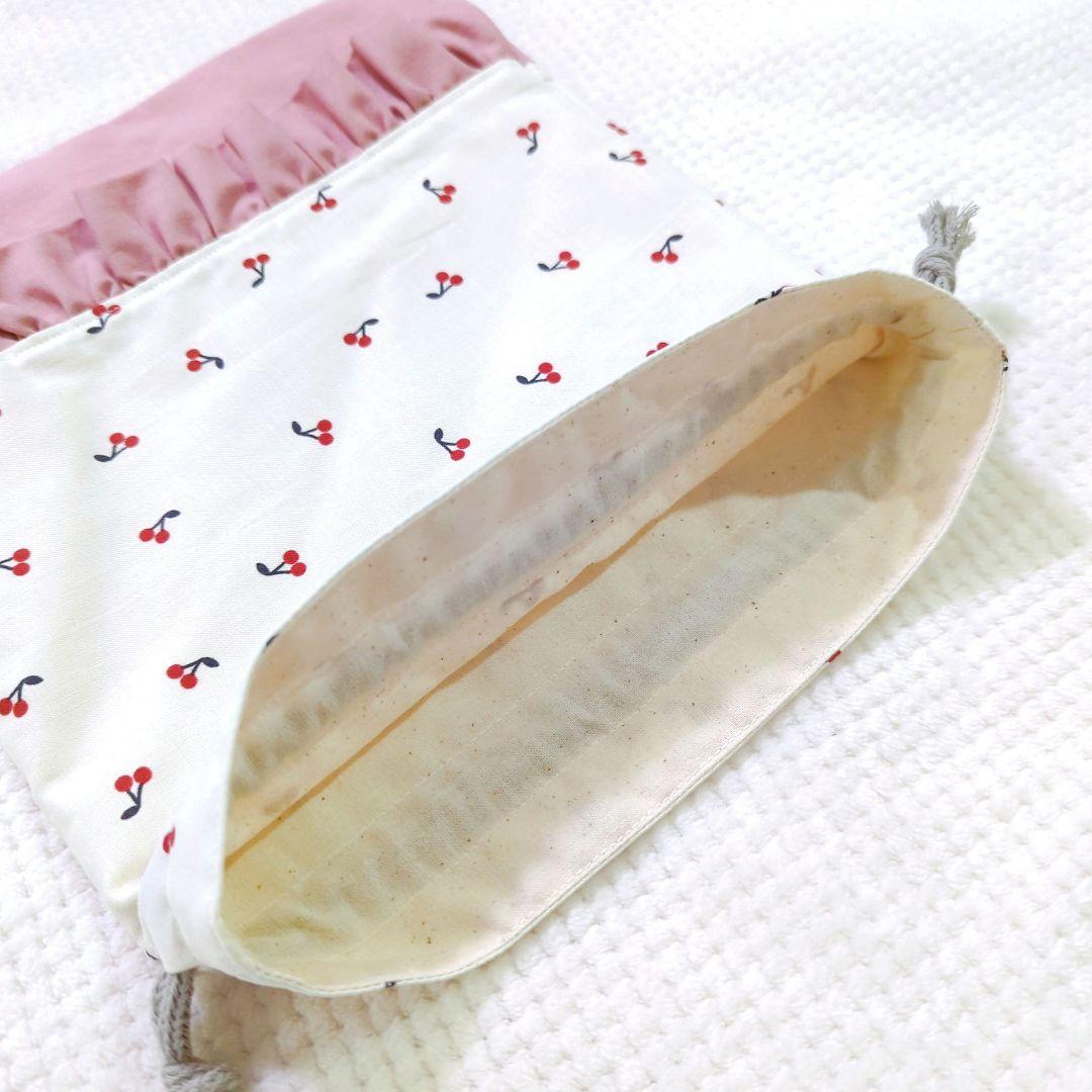 【受注製作】フリル　巾着　コップ袋　チェリー　さくらんぼ