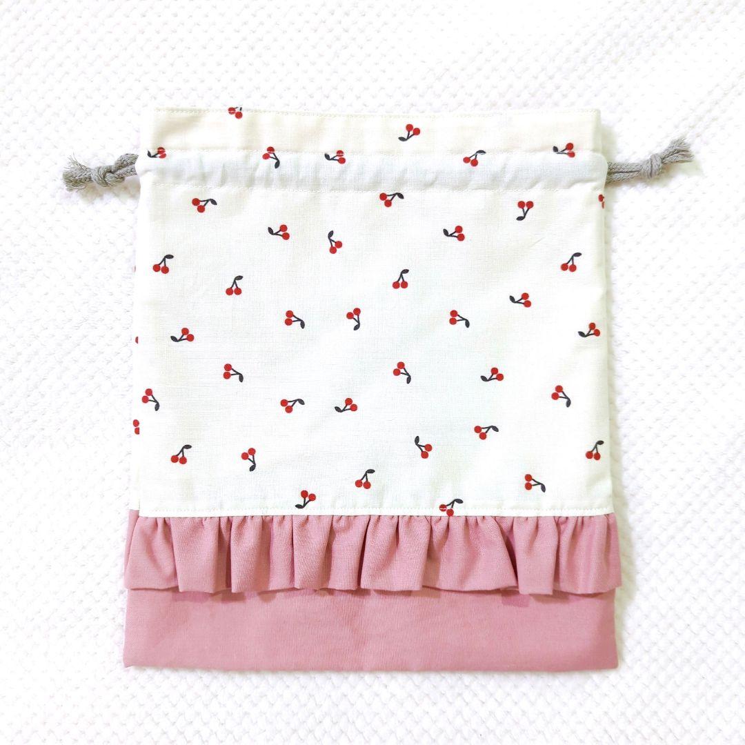 【受注製作】フリル　巾着　コップ袋　チェリー　さくらんぼ